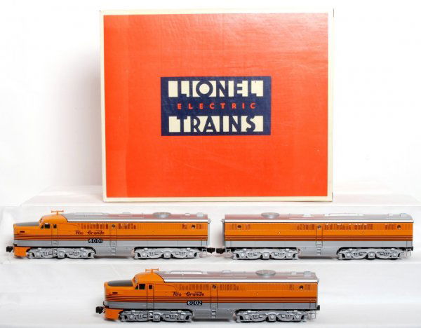 Lionel 18107 Denver and Rio Grande PA-1 A-B-A: Lionel 18107 Denver and Rio Grande PA-1 A-B-A set in original box with RailSounds, trains look C9 area, graded C8 due to having been run. Box has a sticker.