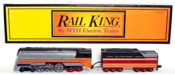 MTH Rail King 30-1127-0n Milwaukee Road w/whistle: MTH Rail King 30-1127-0n Milwaukee Road Hiawatha 4-6-4 Hudson with whistle in original box, train should clean to look C8 area.