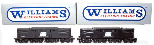 Two Williams Penn Central electric locos in OB: Two Williams Penn Central electric locos in original boxes, one powered and one dummy with True-Sounds. Trains look C9 area but are graded C8 due to having been run.