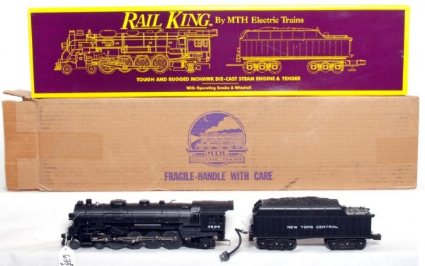 MTH Rail King MT-1101 NYC L-3 Mohawk die-cast: MTH Rail King MT-1101 New York Central L-3 Mohawk No. 3000 diecast loco and tender in original box, looks C9 graded C8 due to having been run. Train features operating smoke and whistle.