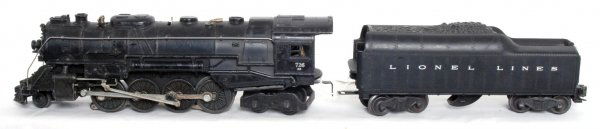 Lionel No. 726RR 2-8-4 loco w/tender: Lionel No. 726RR 2-8-4 loco w/tender, loco has small touchups, C6.