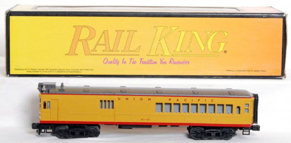 MTH Rail King 30-2191-1 Union Pacific Doodle bug: MTH Rail King 30-2191-1 Union Pacific Doodlebug diesel loco with ProtoSound in original box, needs a step reattached, C8. Box shows light wear.