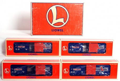 Lionel 29200 1997 Centennial Series boxcars: Lionel 29200 1997 Centennial Series hi-cube boxcar 4 car set in original boxes, C8-9. Outer box shows light wear, price sticker.