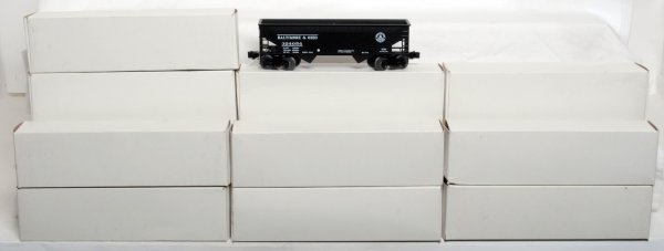 Ten individually numbered B&O hoppers in OB: Ten individually numbered O gauge Baltimore & Ohio 2 bay hoppers in original boxes, C8-9.