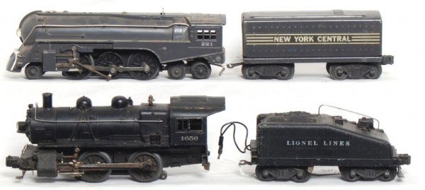 Lionel 1656 switcher and 221 NYC 2-6-4: Lionel 1656 switcher with 6403B tender and 221 NYC 2-6-4 loco and tender, C5-6.