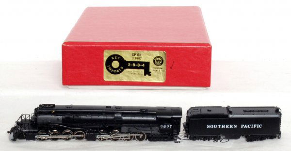 Key Imports brass N scale S.P. oil 2-8-8-4 in OB: Key Imports, Samhongsa brass N scale Southern Pacific oil 2-8-8-4 loco and tender, road number 3807 in original box with good foam, C9.