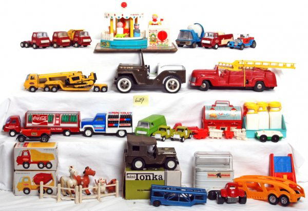 Fisher Price, Buddy L, Tonka lot of toys: Fisher Price, Buddy L, Tonka lot of toys some in original boxes. Please view the photographs for the best description and as to condition of the items in this lot. Items in this lot are sold as they a