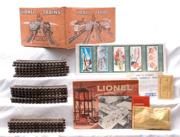 Lionel 2518W Pennsy Passenger Set Box ONLY: Lionel postwar set box only for set no. 2518W Super O Pennsylvania EP-5 aluminum passenger set, circa 1958. Also included is a sealed packet no. 91-7 power blade connectors, packet no. 39-6, instructi