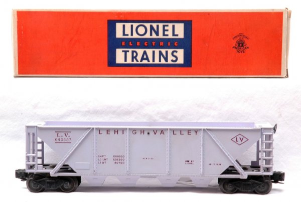Lionel 6436-500 Lilac LV Girls Set Hopper MINT OB: Lionel postwar 6436-500 lilac Lehigh Valley girlÕs set hopper in OB. Both sides of the hopper have slight warping and has some box rubs. The hopper has been test run. The paint on the hopper is clean