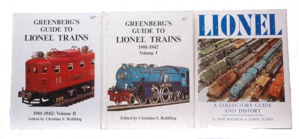 Greenbergs Guide Volume I II and III Hard Bound: GreenbergÕs guide to Lionel Trains 1901-1942 Volume I and 1901-1942 Volume II hard bound books. Also included is Lionel a collectorÕs guide and history Volume III: standard gauge hard bound book. Al