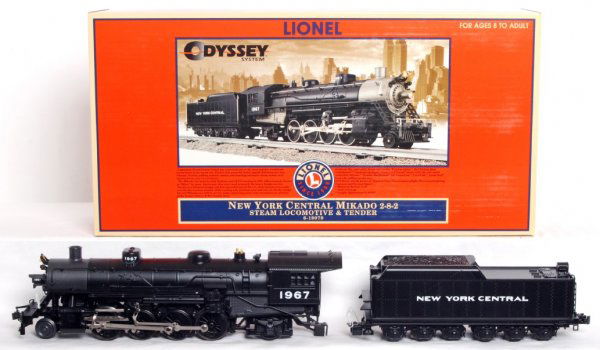 Lionel 18079 NYC Mikado TMCC, Odyssey, R.S.: Lionel 18079 New York Central Mikado steam loco and tender in original box with Train Master Command Control, Odyssey System, Rail Sounds and operating smoke stack, C8-9.