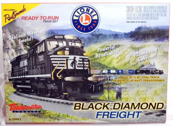 Lionel 31993 Norfolk Southern Black Diamond: Lionel 31993 Norfolk Southern Black Diamond Freight set in original box, C8-9. Set features TMCC, Rail Sounds, Odyssey System and operating diesel smoke.
