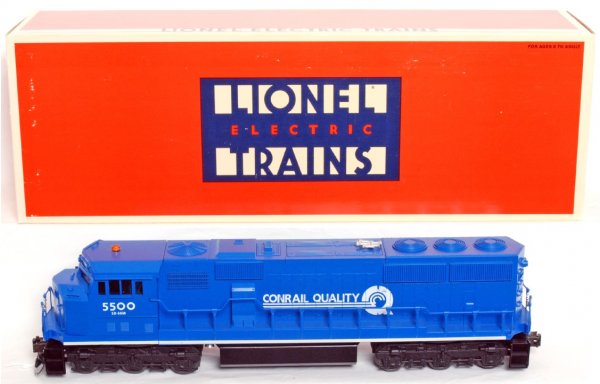 Lionel 18216 Conrail SD-60M diesel w/Rail Sounds: Lionel 18216 Conrail SD-60M diesel locomotive with Rail Sounds in original box, C8-9. Box shows tiny bit of very light wear.