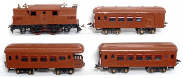 Repainted Ives 3241 loco, 170, 171, 172 : Repainted Ives prewar standard gauge 3241 electric loco with 170 buffet car, 171 parlor car and 172 observation. Trains look nicer C6 area.