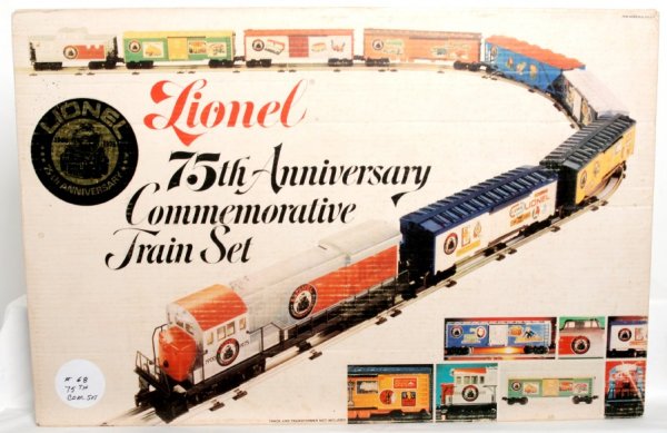 Lionel 75th Anniversary Set: Lionel 75th Anniversary Set. Includes all OBÕs Set is MISSING 7500 U36B diesel and 7502 innovations reefer car. Cars included are 7503 famous engines reefer,7504 off-track covered hopper,7507 anniver