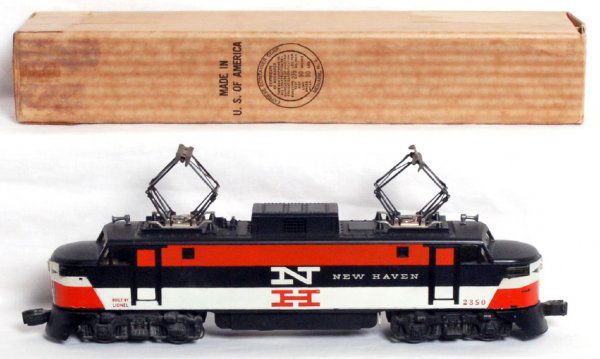 Nice Lionel 2350 New Haven EP-5 electric in OB: Nice Lionel 2350 New Haven EP-5 electric loco in brick OB, C7. OB has a couple pencil written letters, O/W C9.