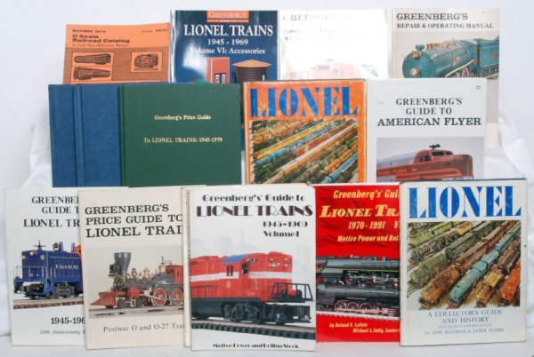 Fifteen soft and hard bound toy train books: Fifteen soft and hard bound toy train books. GreenbergÕs guide to Lionel Trains 1970-1991 Vol. I, GreenbergÕs guide to Lionel Trains 1945-1969 Vol. I, GreenbergÕs guide to Lionel Trains 1945-1977 V