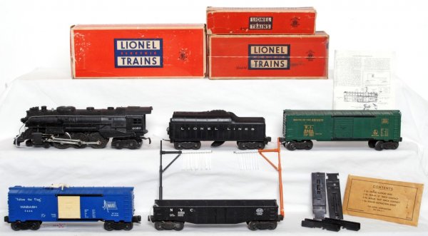 Lionel 2056 loco, 2046W, 3424, 6464-75, 6462: Lionel 2056 loco, 2046W tender in original box, 3424 Wabash operating brakeman car with 3424-94 components envelope with one original telltale, one repro telltale, two 3424-80 bases and two 3424-86 tr