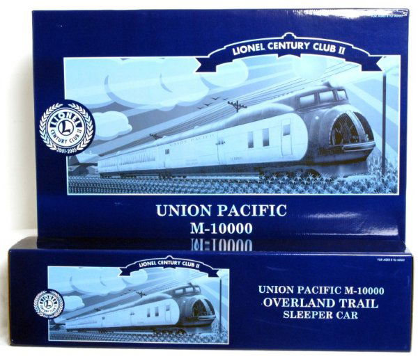 Lionel Century Club M-10000 Set: Lionel Century Club Union Pacific M-10000 Set. Included are item numbers 51007 and 51249 Overland Trail sleeper car. All items are in OB with 51007 OB in factory plastic bag. Engine TMCC and railsound