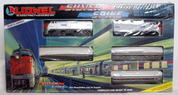 Factory sealed Lionel 11707 Silver Spike set: Factory sealed O gauge Lionel 11707 Silver Spike Amtrak passenger train, C10.