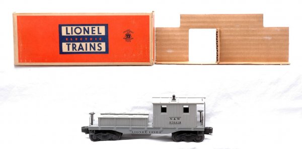 Lionel 6419-100 N & W Work Caboose MINT OB: Lionel postwar 6419-100 Norfolk & Western work caboose in OB with original cardboard insert. The caboose has never been run, C10. The OB has all flaps attached and is square, C9.
