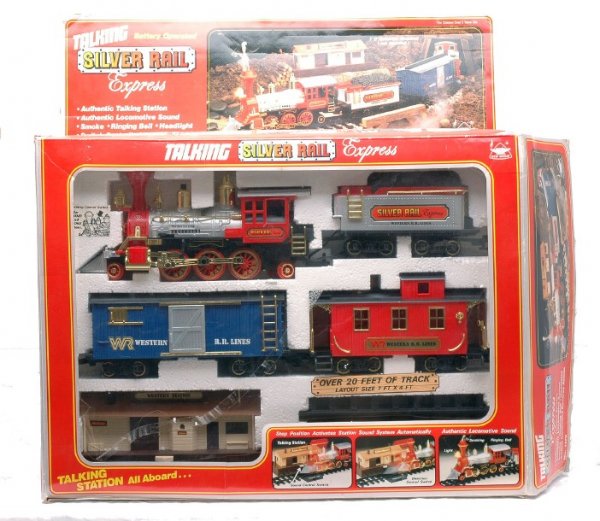 New Brite G Gauge 1170 Silver Rail Express MIB: New Brite G gauge no. 1170 Silver Rail Express in OB, C9-10. The cellophane on the top of the box has tape repair.
