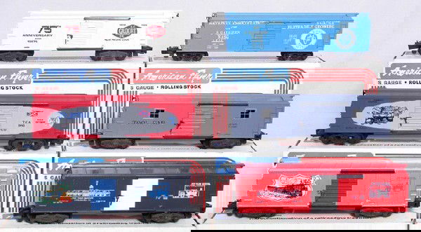 American Flyer special boxcar 6-car set TCA NASG: American Flyer special boxcar 6-car set including 7781 and 7782 Toy Train Museum, 1984 A.C. Gilbert Co. 75th Ann., 1989 tool car, 1990 TCA Dixie Div., amd 1975 NASG. Five are C10, NASG car has differe