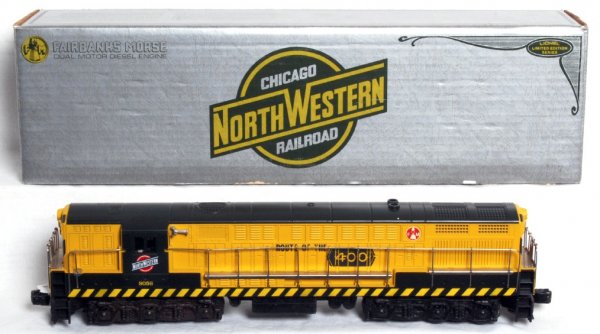 Lionel No. 8056 Chicago and North Western FM: Lionel O gauge No. 8056 Chicago and North Western Fairbanks Morse Trainmaster in original box, C8. Box shows little wear.