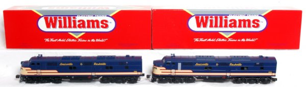 Williams Louisville and Nashville E7 A units: Williams O gauge E7-207 Louisville and Nashville E7 A units in original boxes. Powered unit features dual can motors, True Blast II digital horn and bell and operating MARS light, dummy has operating 