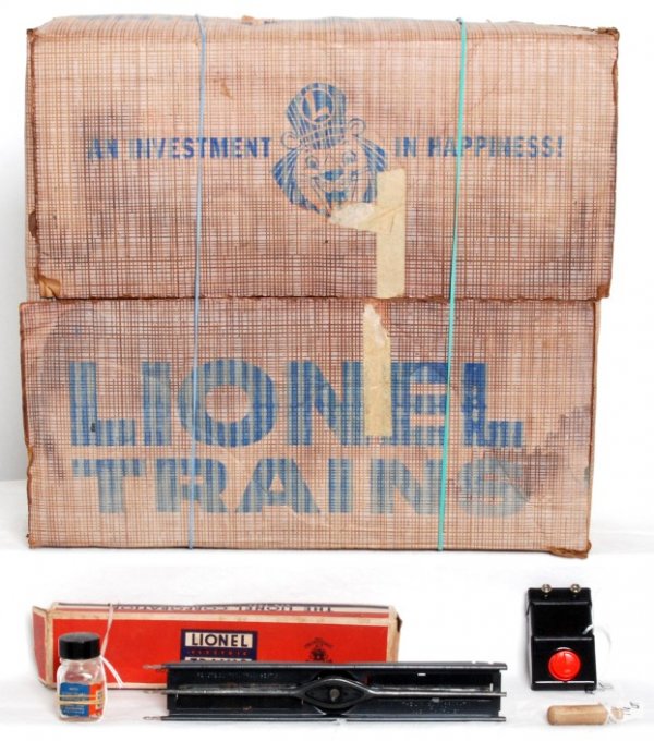Lionel original set box only 1587S, GirlÕs Train: Lionel postwar O gauge original set box only for the 1957 GirlÕs Train set, all flaps intact. Includes 6029 in OB, 90 controller, smoke pellet tamper and a partial bottle of smoke pellets.