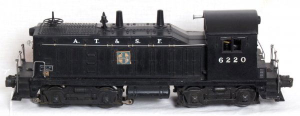 Lionel No. 6220 Santa Fe NW-2 diesel switcher: Lionel postwar O gauge No. 6220 small decal Santa Fe NW-2 diesel switcher, cab has marker touchups, C6+.