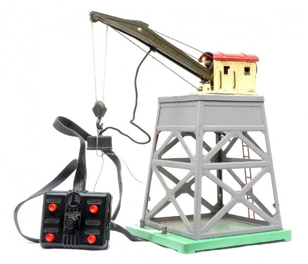 Lionel 165 Magnetic Crane w/Gray Tower: Lionel prewar 165 magnetic crane with a 165C controller. The crane has a gray tower and top. The crane is C6.