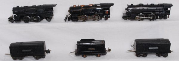 Lionel 204, 1689T, 259E, tender, 258, 2689W: Prewar Lionel O gauge No. 204 steam loco, 1689T tender, 259E steam loco, unnumbered tinplate Lionel Lines tender and 258 steam loco, 2689T tender with whistle. Trains look C6 area but have cab dings,