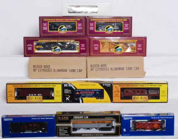 Lot of 13 misc. cars, MTH, K Line, Industrial Rail: Lot includes from MTH 97517 Pittsburgh hopper, 98226 Rio Grande Jordan spreader, 98317 US Steel hot metal car, 97518 Montour hopper, from K Line K623-1491 D&RG die cast hopper, K6052-8011 Keystone Die