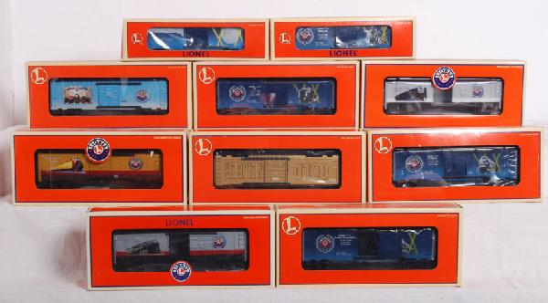 Lot of 10 Lionel Century Club I and II boxcars: Lot of ten Lionel Century Club boxcars all in OB. Boxcars are 29226 Berkshire, 29204 Century Club, 39201 Hudson, 29248 NYC F3s, 29228 Pennsy Turbine, 39237 M 10000, 39218 Gold Member, 39217 Century Cl