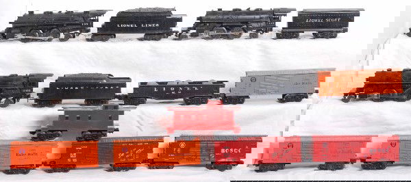 Lionel 239, 1110, 6466T, 2034, 6014, 1004, 6004, m: Postwar Lionel O gauge 239 steam loco, 1110 steam loco, 6466T tender, 2034 steam loco, 6014 PRR Bosco boxcar, 6014 Frisco boxcar, 1004 PRR Baby Ruth boxcar, 6004 PRR Baby Ruth boxcar, 6034 PRR Baby Ru
