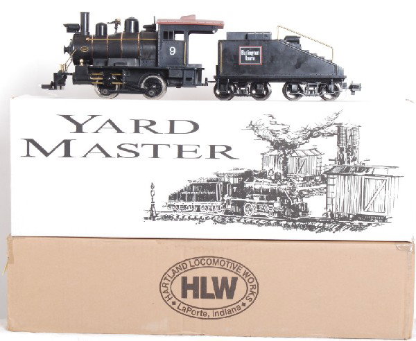 Hartland Burlington Route 0-4-0-T: Hartland Locomotive Works G Scale Burlington Route 0-4-0 T. Item number is 09311. Loco is in C8+ condition. Tender has small scratch where handrail came loose at top of slope. Loco also has OB in very