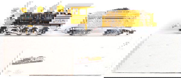 Delton Locomotive Works D&RGW 2-8-0: Delton Locomotive Works G Scale 2225 series Denver and Rio Grande Western C-16 2-8-0. This loco has cab number 268 which is not listed in the Delton reference book, but paint looks factory. Loco has n