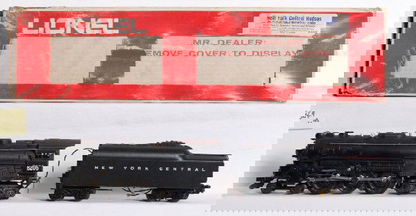 Lionel 8206 New York Central Hudson: Lionel 8206 New York Central Hudson in OB. Loco is C7-8 with some run time and general play wear. OB has shelf wear and has one torn flap, loose window, some ink loss.