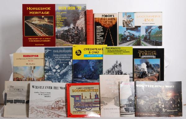 Railroad books, 4501, N&W Steam, Lensmen, Etc.: Lot includes 21 issues of the Lensmen from 1972 -1978, Rocket 150: 150th anniversary of the Liverpool and Manchester, The Steam Locomotive in American by Bruce, two copies Railroaders Recollections fr