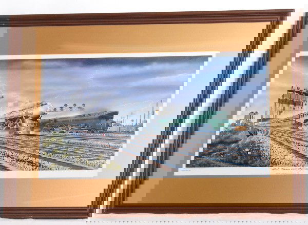 3 large, framed railroad water color prints: Three railroad water color prints. One is a Howard Fogg 22.5 inches by 28.5 wide frame. Second is very nice B&O Royal Blue hand signed and dated 1982 in a 22 by 26 inch frame. Last is a very cool prin