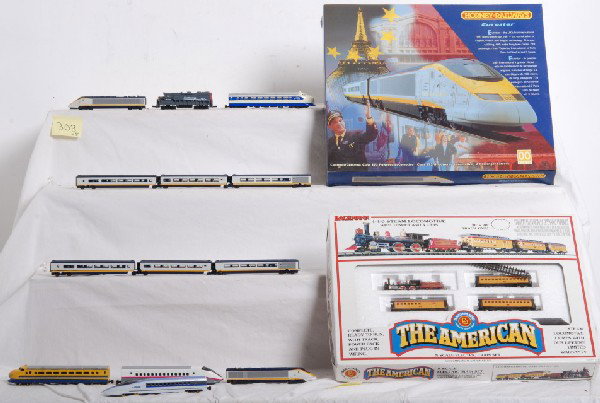 Bachmann N scale sets and a Hornby OO set in OB: Three Bachmann N scale sets in original boxes and a Hornby OO gauge set in original box plus one Bachmann N scale loco in OB. Bachmann item No. 24405 4-4-0 steam locomotive, tender and three cars, app