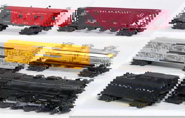 Lionel 665 4-6-4 6026W 6356 6415 6436 6517: Lionel steam freight set including 665 4-6-4, 6026W tender, cars 6356 6415 6436 6517, a few hints of rust here and there O/W C6.