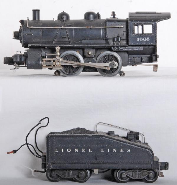 Postwar Lionel 1665 switcher with 2403B tender: Postwar Lionel O gauge 1665 switcher with 2403B tender, C6+.