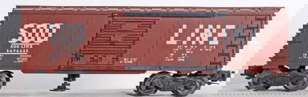 Lionel No. 3494-625 Soo Line op. boxcar, unrun: Postwar Lionel O gauge No. 3493-625 Soo Line operating boxcar, car should clean unrun C9.