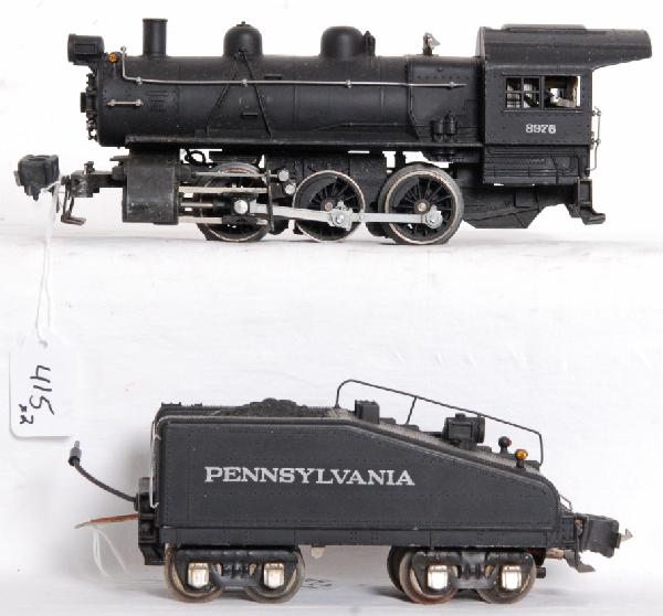 Lionel No. 231 8976 switcher w/2231B PRR tender: Prewar O gauge Lionel No. 231, 8976 steam switcher with No. 2231B Pennsylvania tender with bell. Loco is missing coupler key, train, a couple of very minor rust spots, O/W C7 area.