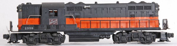Lionel No. 2338 The Milwaukee Road GP-7 diesel: Postwar O gauge Lionel No. 2338 The Milwaukee Road GP-7 diesel locomotive, C7 area.