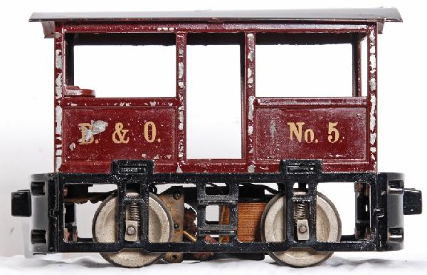 Pictured Lionel No. 100 B&O No. 5 electric loco: Prewar Lionel 2 7/8 gauge No. 100 B&O electric locomotive No. 5 in maroon paint with gold lettering, C5. Train is pictured on page 135 GreenbergÕs Guide to Lionel Trains, 1901-1942 Vol. 1 standard an