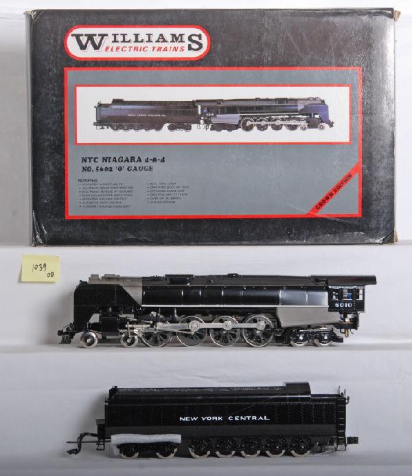 Williams brass NYC Niagara: Williams O Gauge brass New York Central Niagara in OB. Loco is brass construction and also features smoke unit, electronic reverse, and much more. Loco looks C9-10 and appears to not have had more tha