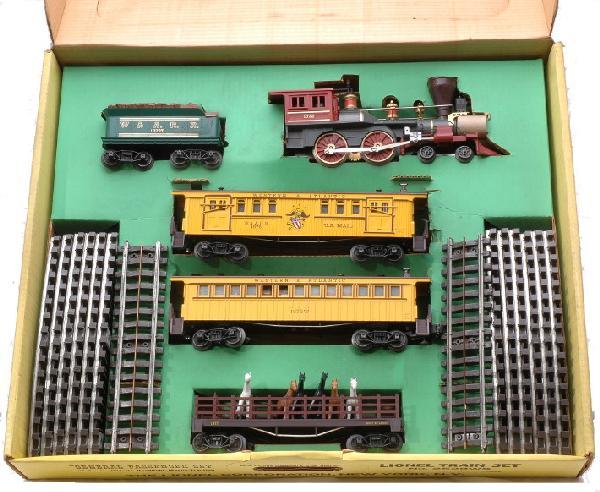 Lionel The Five-Star General Set no. 2528WS MIB: Lionel postwar The Five-Star General set no. 2528WS in set box with original insert containing; 1872 4-4-0 General with headlight, 1872T tender, 1877 flatcar with six horses (2-white, 2-brown and 2-bl